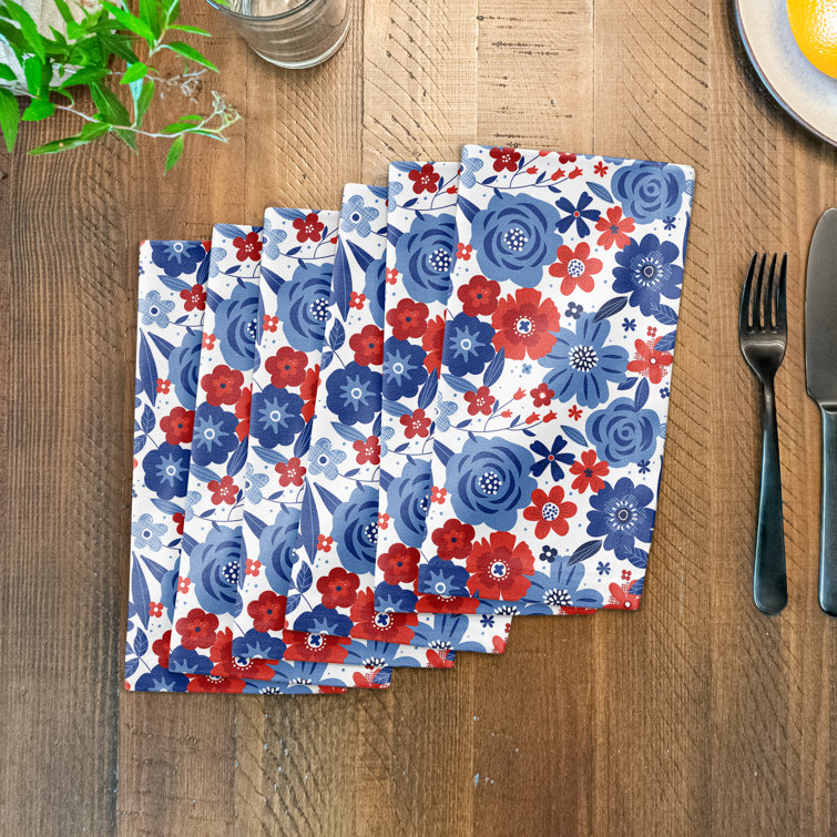 Winston Porter Red White And Blue Florals Napkin Wayfair